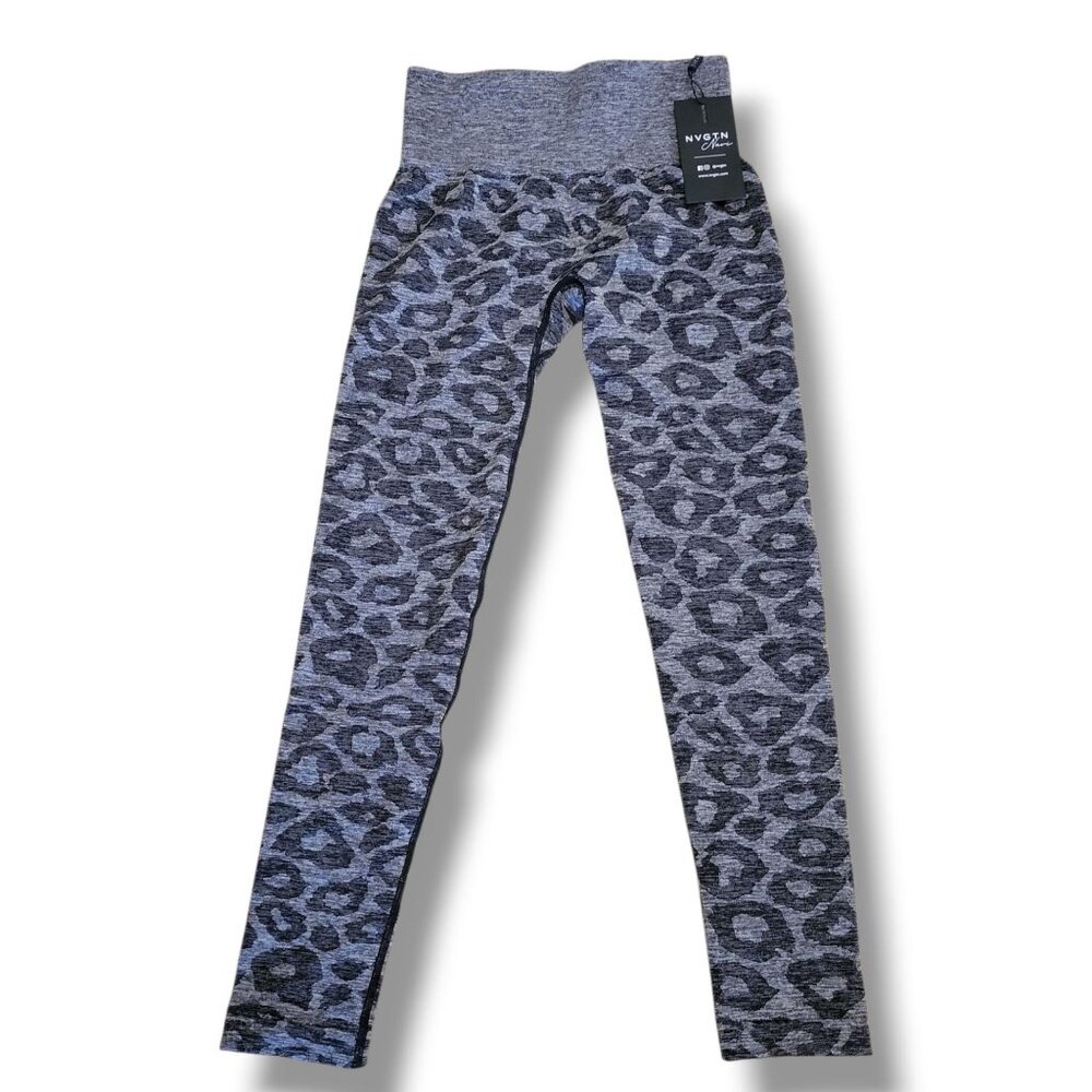 NWT NVGTN Black Speckled Seamless Leopard Print Gray Leggings - Size S